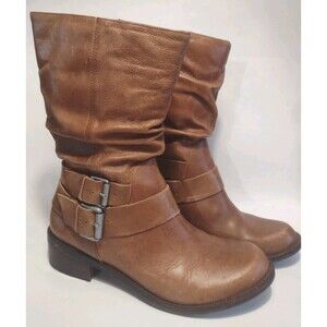 Genuine Leather Moto Biker Style Boots In Warm Brown Made In Brazil Sz 9.5 Women